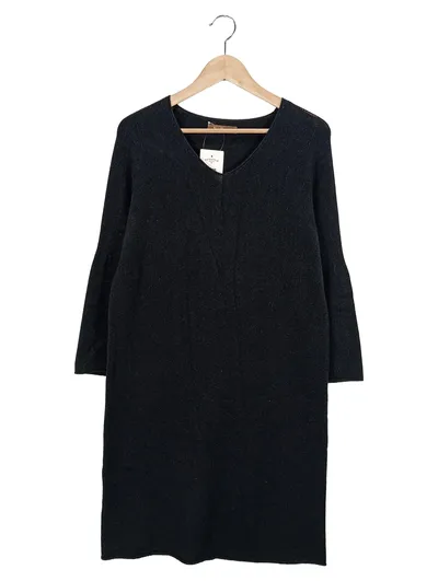 V MILANO Damen Strickkleid Schwarz Gr. 38/M Casual V-Ausschnitt Midikleid