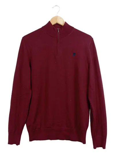 Charles Tyrwhitt Pullover Herren Gr. S 46 Merino Wolle Rot Troyer Zip England