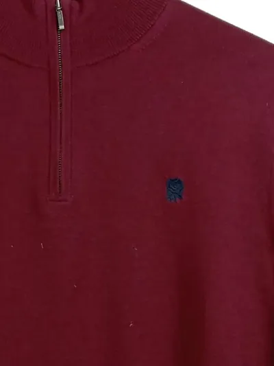 Charles Tyrwhitt Pullover Herren Gr. S 46 Merino Wolle Rot Troyer Zip England