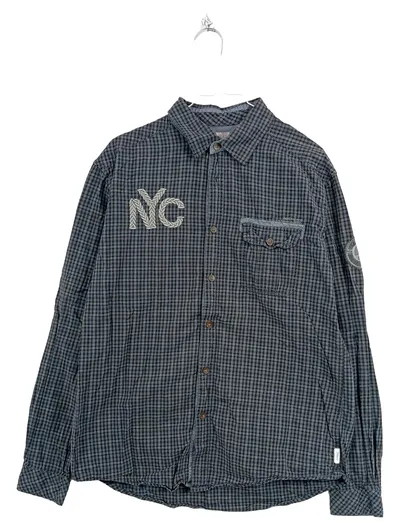 Esprit Herren Freizeithemd Gr. L kariert grau NYC Stickerei Baumwolle