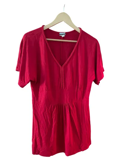 BASIC LINE Damen T-Shirt Rot V-Ausschnitt Gr. 42 Casual