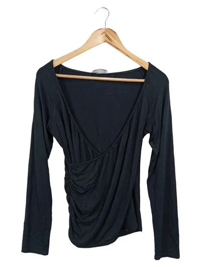 SASSY CLASSY Damen Langarmshirt Schwarz Gr. 38/M Wickeloptik Viskose
