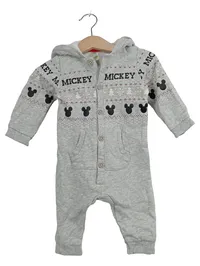 Disney Baby Schneeanzug Overall Gr. 74 Mickey Mouse Grau Baumwolle Kapuze 1