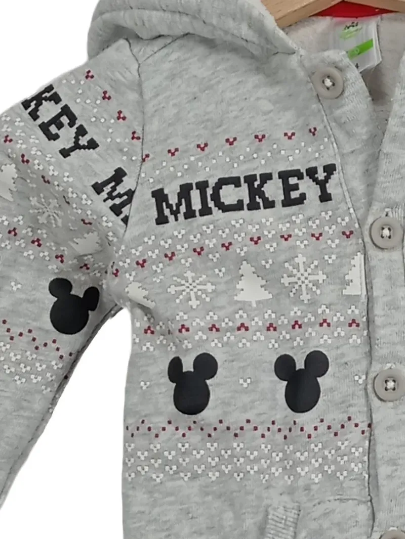 Disney Baby Schneeanzug Overall Gr. 74 Mickey Mouse Grau Baumwolle Kapuze 3