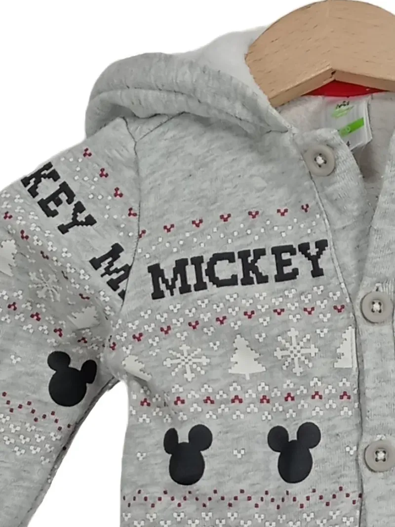Disney Baby Schneeanzug Overall Gr. 74 Mickey Mouse Grau Baumwolle Kapuze 4
