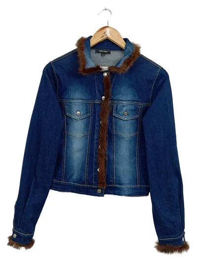 DENNY ROSE Jeansjacke Damen 36/S Blau Fellbesatz Casual Denim Jacke