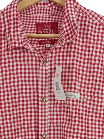 Edelheiss Trachtenhemd Herren Karohemd Rot Gr. 42/XL Langarm Stickerei Hirsch