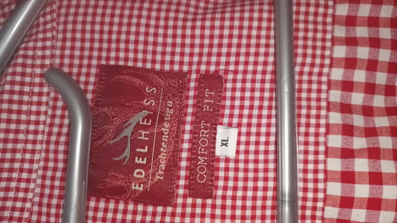 Edelheiss Trachtenhemd Herren Karohemd Rot Gr. 42/XL Langarm Stickerei Hirsch 3