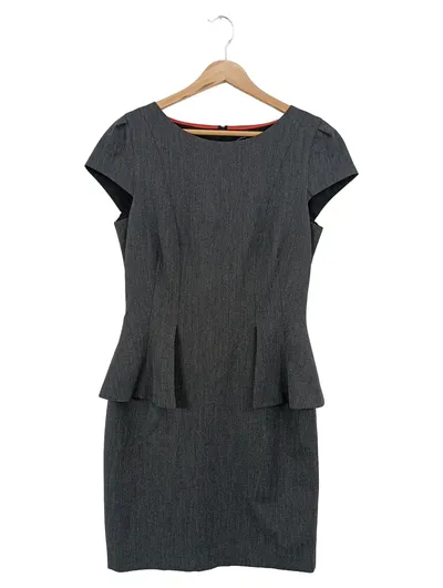 APRIORI Businesskleid Damen Gr. 38/M Grau Elegant Etuikleid Schößchen Büro