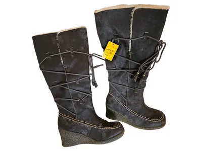 Dockers Damen Stiefel Gr. 38 Braun Winter Keilabsatz Fell Schnürung