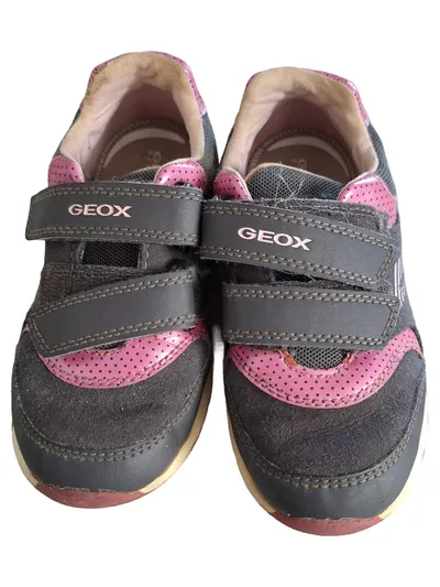 Geox Mädchen Sneaker low Gr. 27 Grau Pink Klettverschluss Freizeitschuh