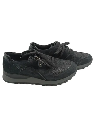 Waldläufer Damen Sneaker Low Schwarz Reptil-Optik Gr. 38,5 Leder Komfort