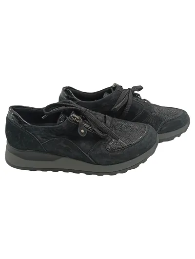 Waldläufer Damen Sneaker Low Schwarz Reptil-Optik Gr. 38,5 Leder Komfort