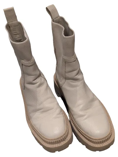 MNG Damen Stiefelette Chelsea Boots Gr. 39 Beige Casual Leder Optik