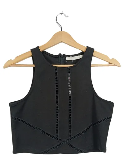 VERA & LUCY Damen Crop Top Schwarz Gr. M Cut-Out Details Reißverschluss