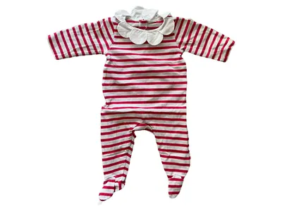 Jacadi Baby Body Strampler Gr. 62 Rot Gestreift Kragen Kinder