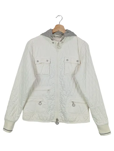 ESISTO Damen Steppjacke Gr. 40/L Weiß Klassisch Elegant Kapuze