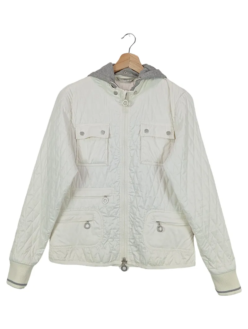 ESISTO Damen Steppjacke Gr. 40/L Weiß Klassisch Elegant Kapuze 1