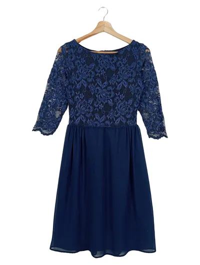 SWING festliches Kleid Blumenmuster Spitze elegant blau Gr. 38 M