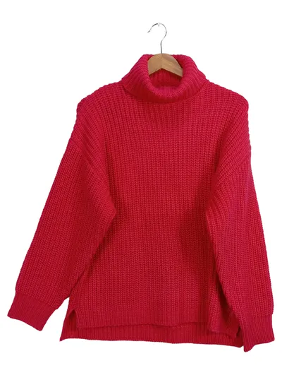 Rino & Pelle Damen Rollkragen Pullover Gr. S Pink Strick Oversized