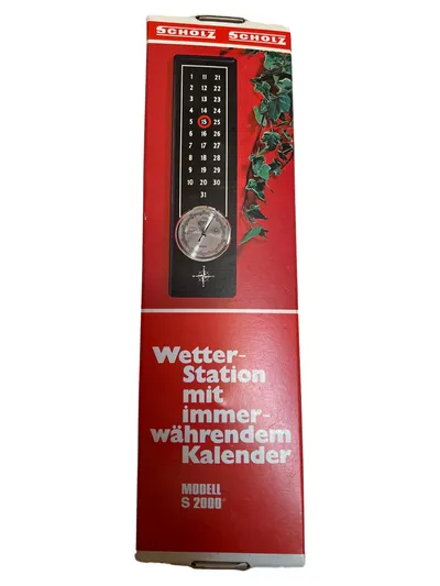SCHOLZ Wetterstation mit Kalender Modell S 2000 Rot Vintage