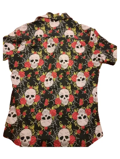 Jawbreaker Herren Freizeithemd Totenkopf Rosen Gr. L Schwarz Rot