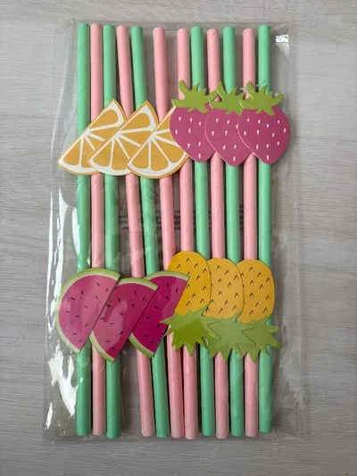 Depot Papier Trinkhalme Früchte Party Strohhalme 6 Stück Rosa Grün 20cm