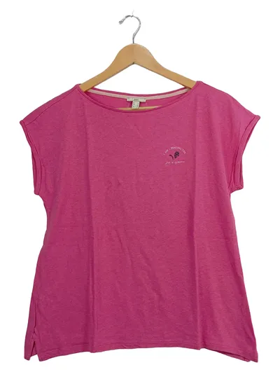 edc by Esprit Damen T-Shirt Gr. L Pink Baumwolle Stickerei Casual