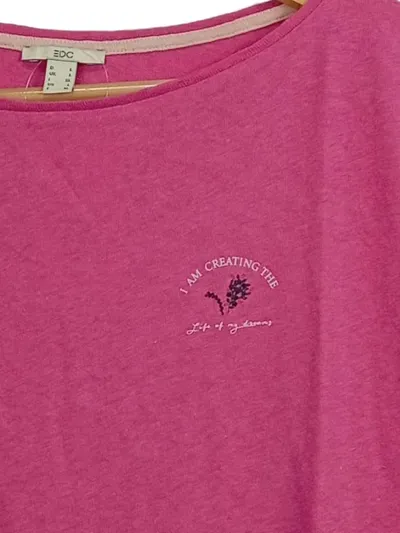 edc by Esprit Damen T-Shirt Gr. L Pink Baumwolle Stickerei Casual