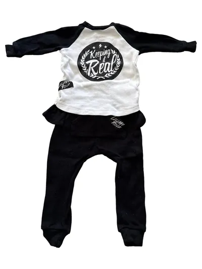 Lullaby Rock Baby Set Shirt Hose Keeping it Real Gr. 62 Schwarz Weiß