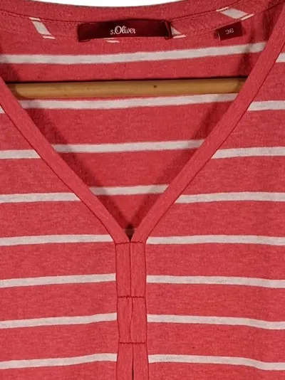 s.Oliver Damen T-Shirt Gr. 36/S Rot Gestreift Kurzarm Baumwolle Freizeit