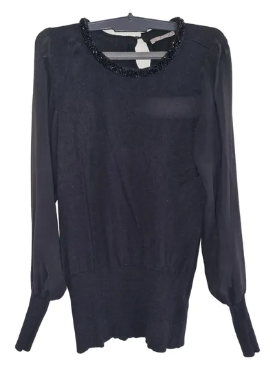 ORSAY Damen Pullover Gr. 38/M Schwarz Elegant Pailletten Langarm