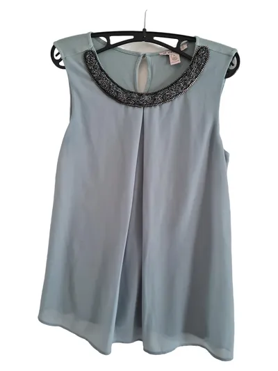 Anna Field Damen Top Bluse Gr. 34/XS Blau Elegant Strass Akzent