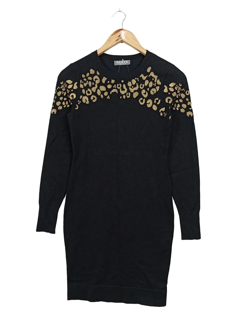 ESISTO Damen Etuikleid Gr. 36/S Schwarz Elegant Animal-Print Pailletten 1