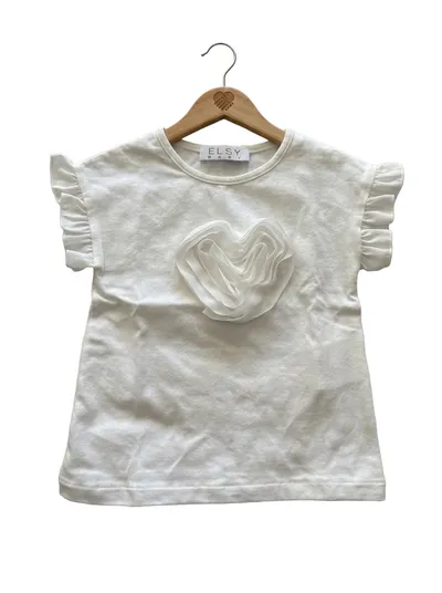 Elsy Baby Mädchen T-Shirt Weiß Gr. 80 (12 Monate) Rüschen Applikation