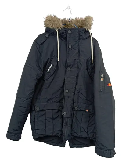 Ellesse Herren Parka Winterjacke Kapuze Kunstfell Blau Gr. 48/M Nylon