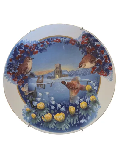 Royal Doulton Sammelteller Vintage Mehrfarbig Winterlandschaft Vögel Porzellan