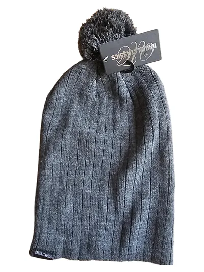 Urban Classics Mütze Herren Damen Grau Bommelmütze Casual Streetwear Rippstrick