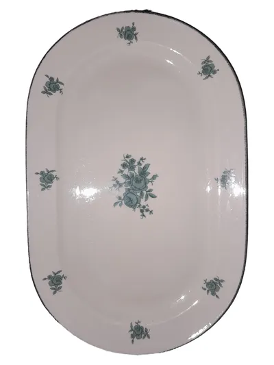 Weimar Porzellan Servierplatte Oval 27x18cm Rosen Blumen Klassisch Weiß