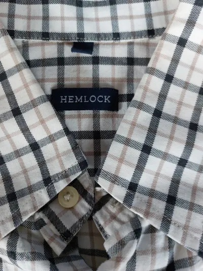 Hemlock Herren Hemd kariert Gr. L Button-Down Langarm Weiß Baumwolle