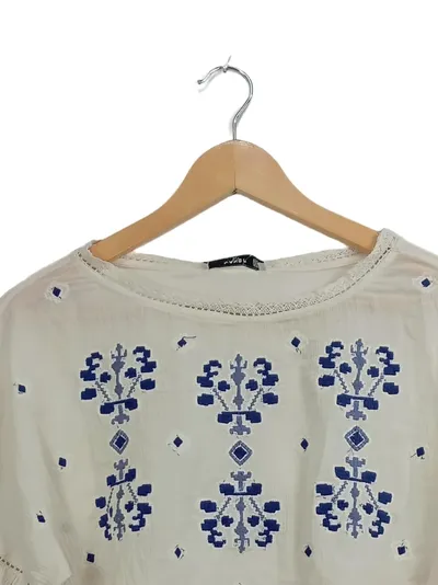 Mango Damen Bluse Stickerei Bohemian Gr. 38/M Beige