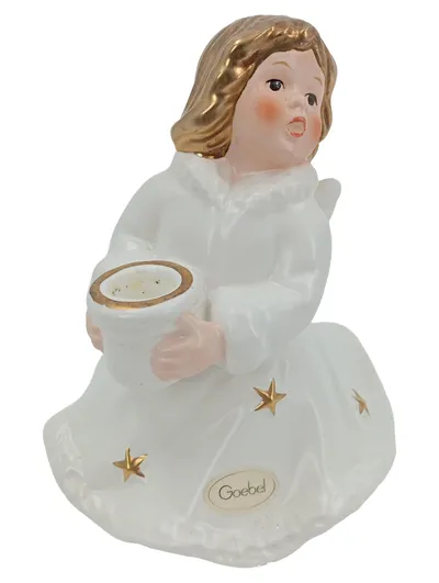 GOEBEL Dekofigur Engel Weihnachtlich Weiß Gold Sterne 11cm Keramik