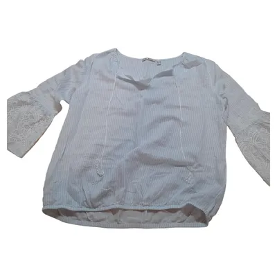 Punt Roma Damen Bluse 44/XXL Blau Gestreift Casual Spitze