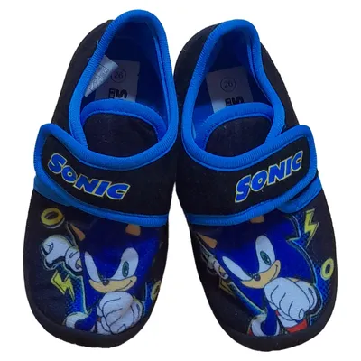 Sonic Hausschuhe Kinder Gr. 26 Schwarz Casual Slipper Klettverschluss