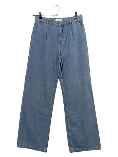 Mango Damen Wide Fit Jeans Hose High Waist Bundfalten Gr. 38 Blau