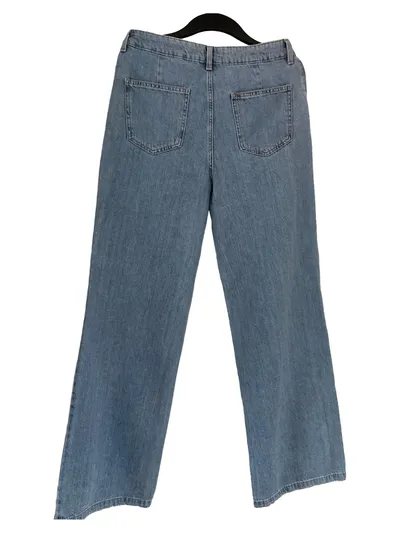Mango Damen Wide Fit Jeans Hose High Waist Bundfalten Gr. 38 Blau
