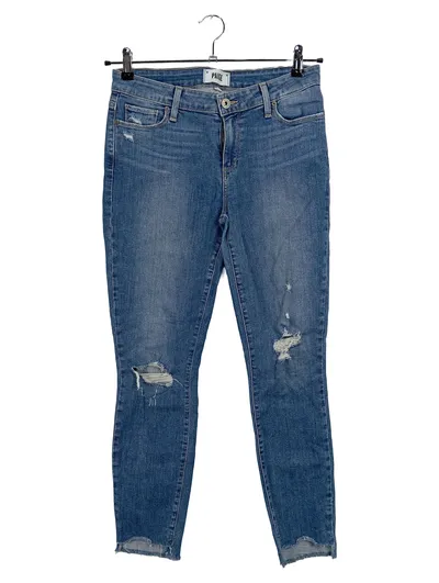 Paige Damen Destroyed Jeans Hose W30/38 Blau Baumwolle Skinny Ankle Raw Hem