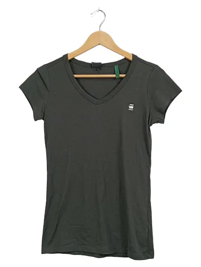 G-Star RAW Damen T-Shirt V-Ausschnitt Oliv Gr. S Basic Logo