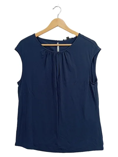 Comma Damen Top Bluse Gr. 38 M Blau Elegant Viskose Ärmellos Büro