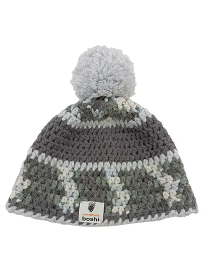MYBOSHI Mütze Damen Casual Mehrfarbig Strickmuster Bommel Beanie Wintermütze
